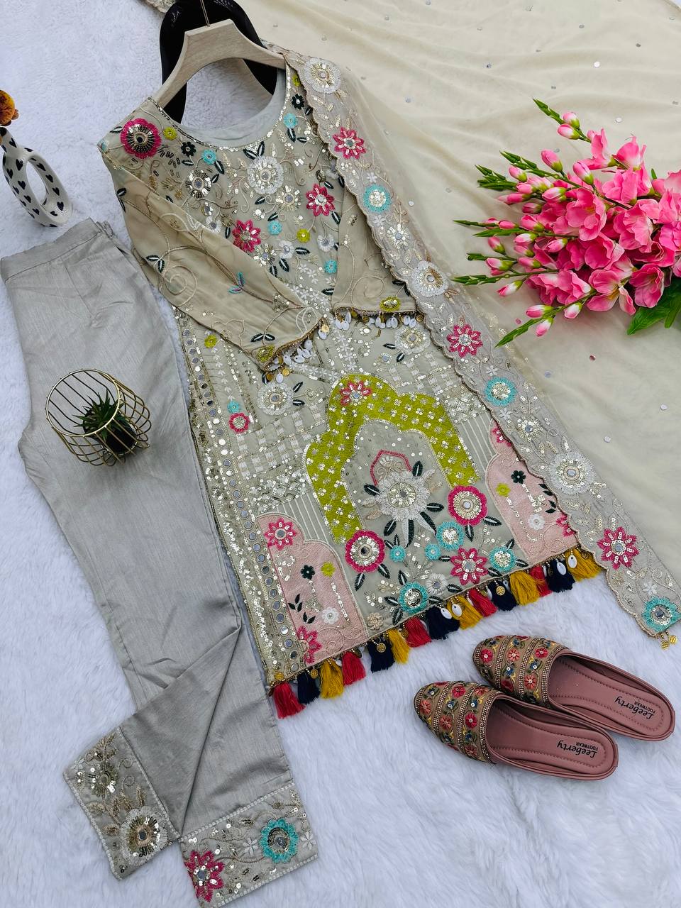 Gorgeous Beige Color Georgette Embroidery Work Salwar Suit