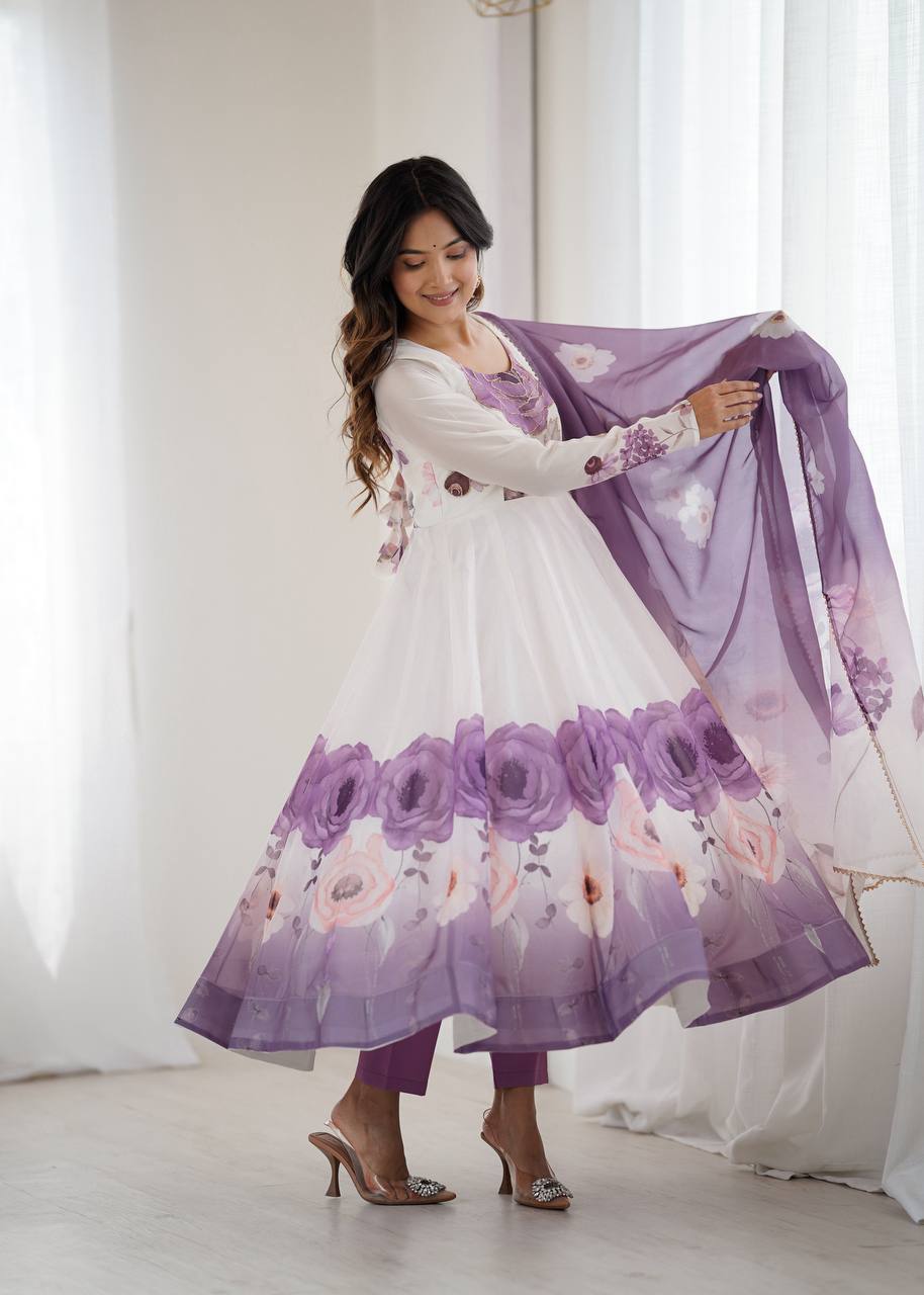 Ravishing Onion Pink Organza Print Anarkali Suit