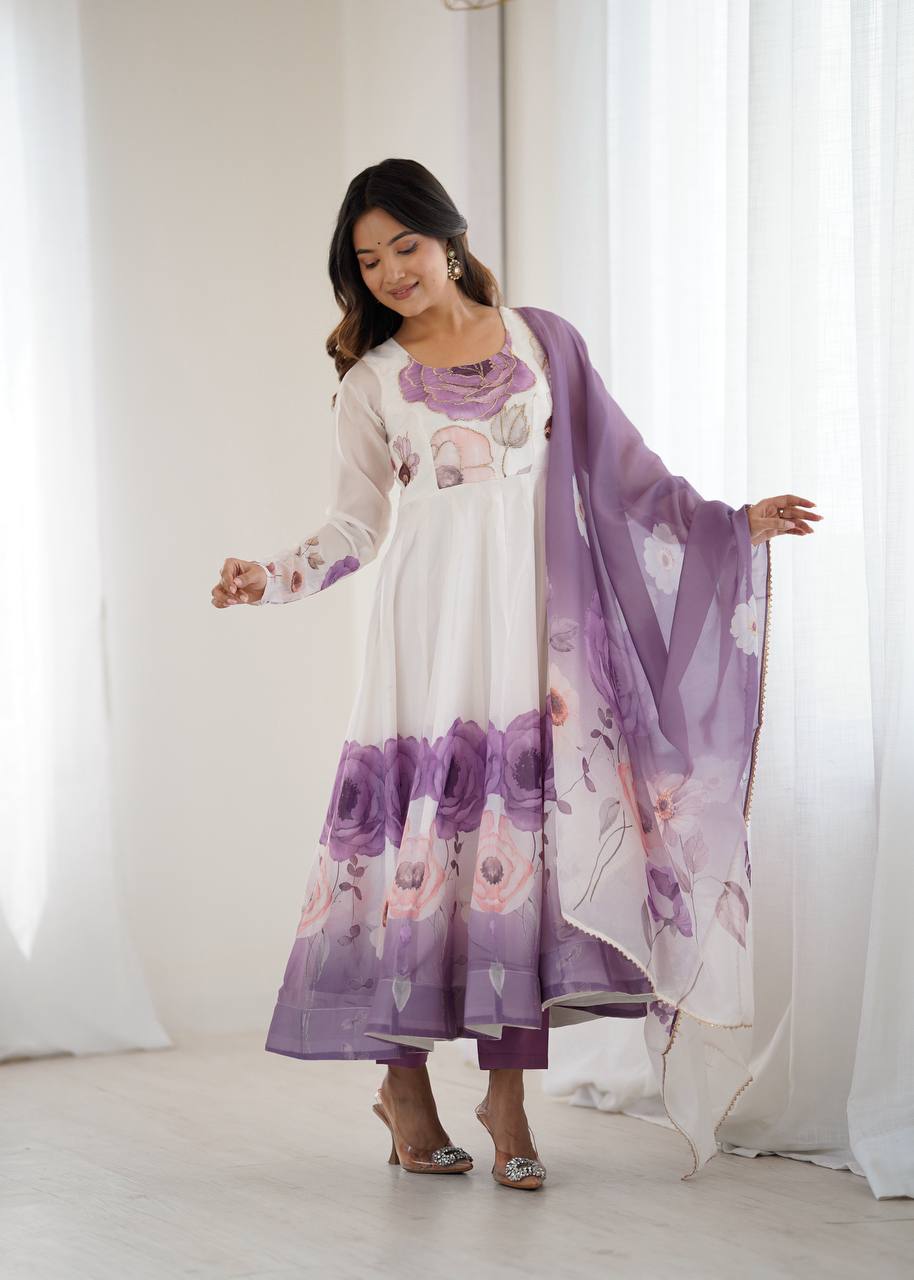 Ravishing Onion Pink Organza Print Anarkali Suit