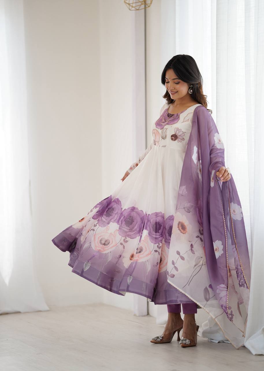 Ravishing Onion Pink Organza Print Anarkali Suit
