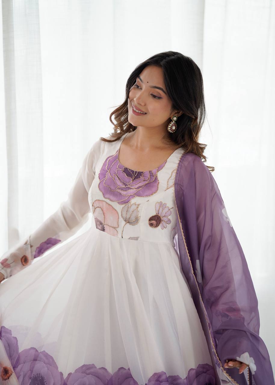 Ravishing Onion Pink Organza Print Anarkali Suit
