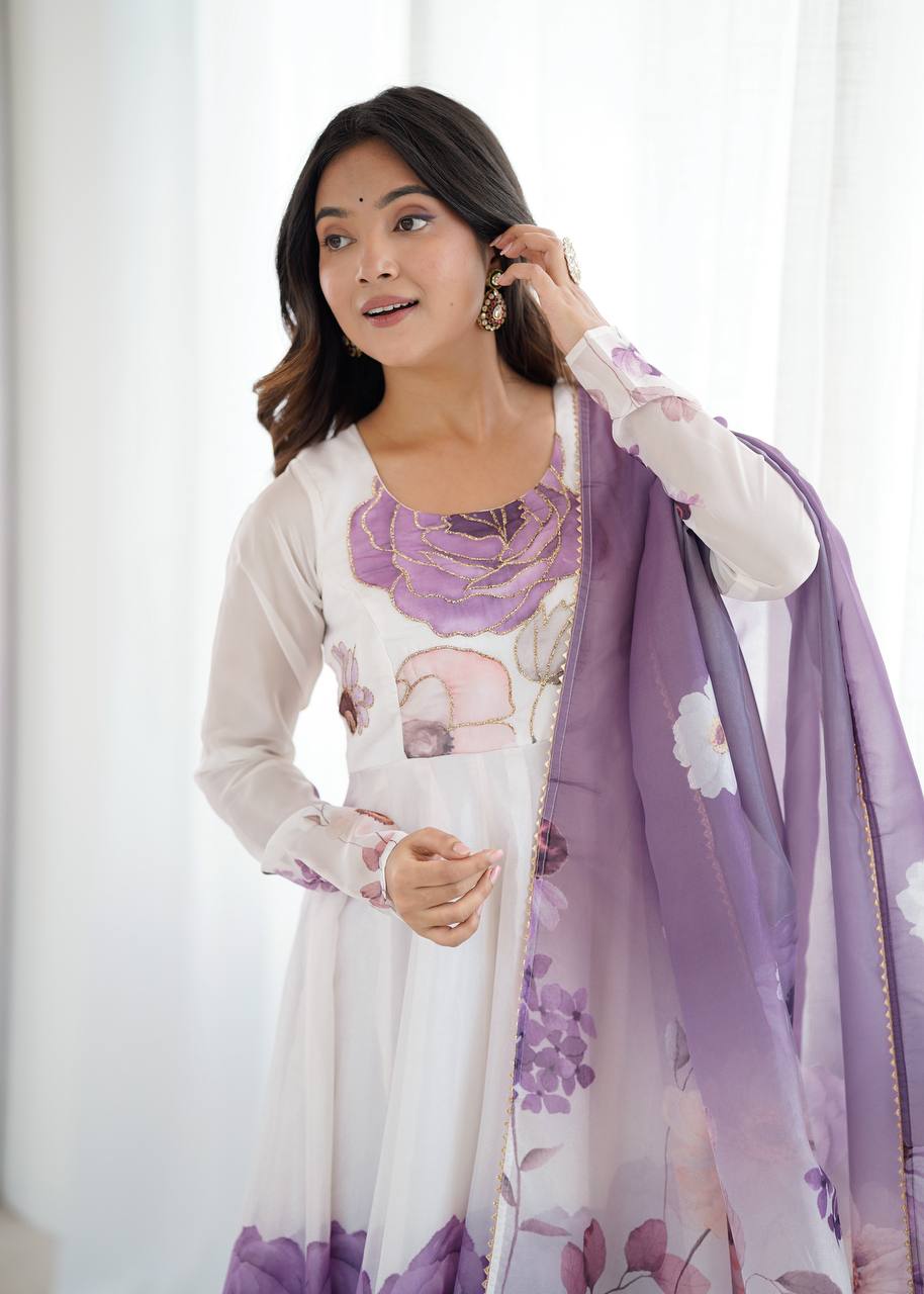 Ravishing Onion Pink Organza Print Anarkali Suit