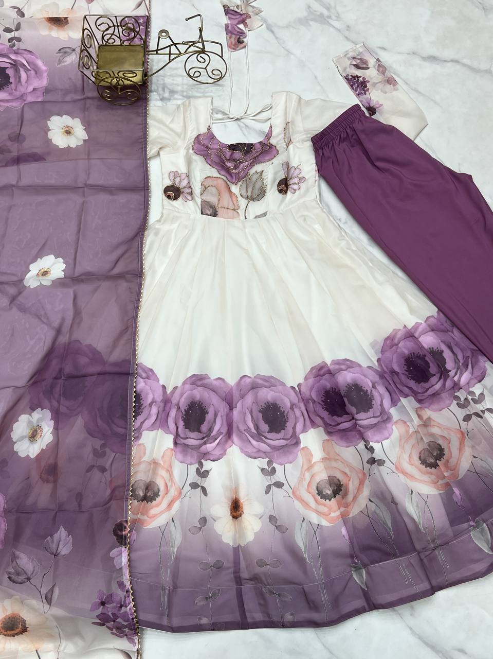 Ravishing Onion Pink Organza Print Anarkali Suit