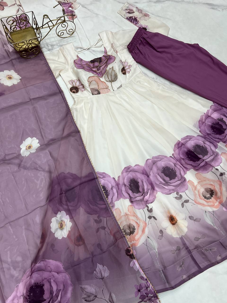 Ravishing Onion Pink Organza Print Anarkali Suit