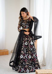 Ravishing Black Color Net Embroidery Work Lehenga Choli