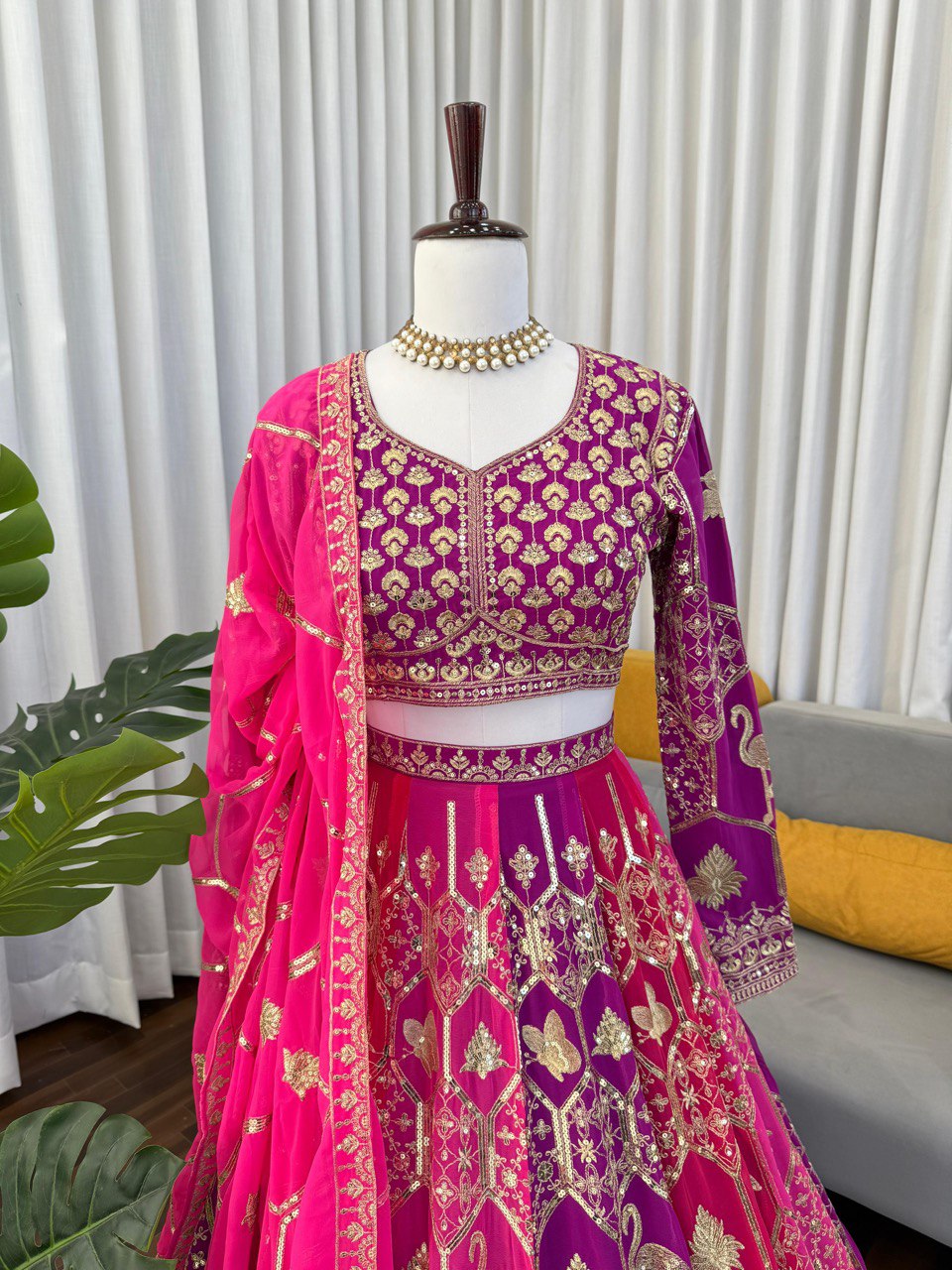 Exclusive Pink Color Georgette Thread Work Lehenga Choli