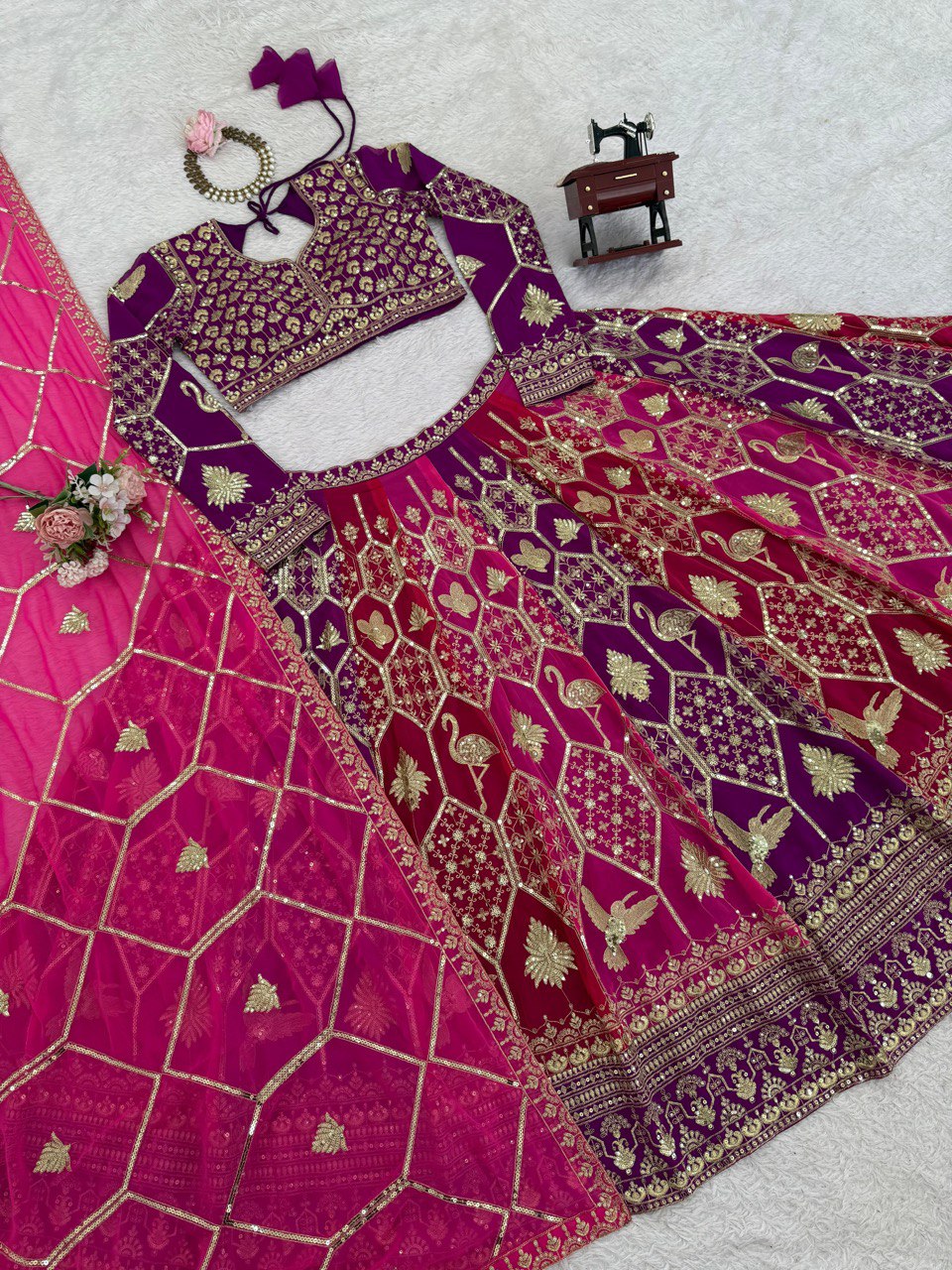 Exclusive Pink Color Georgette Thread Work Lehenga Choli