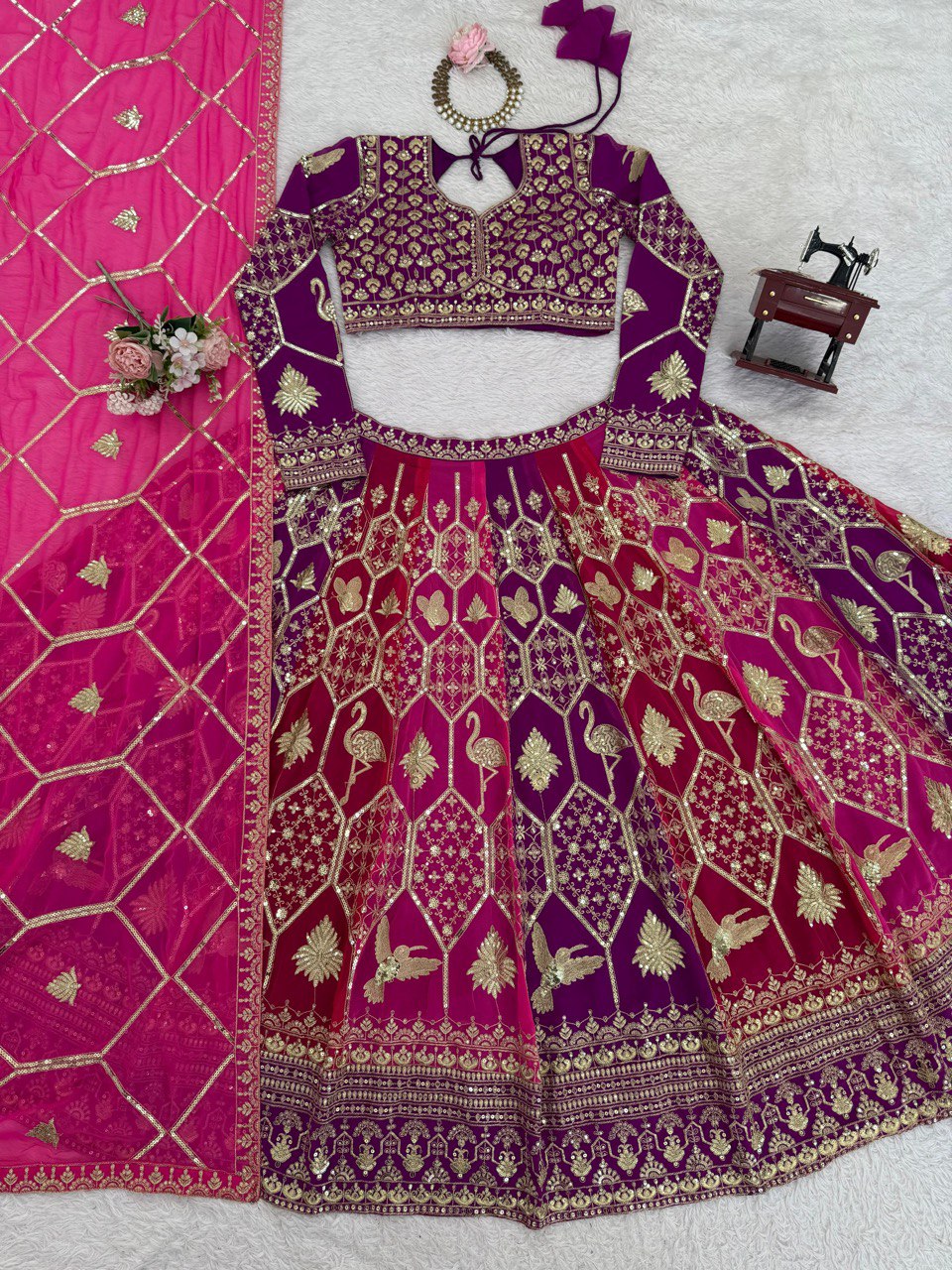 Exclusive Pink Color Georgette Thread Work Lehenga Choli