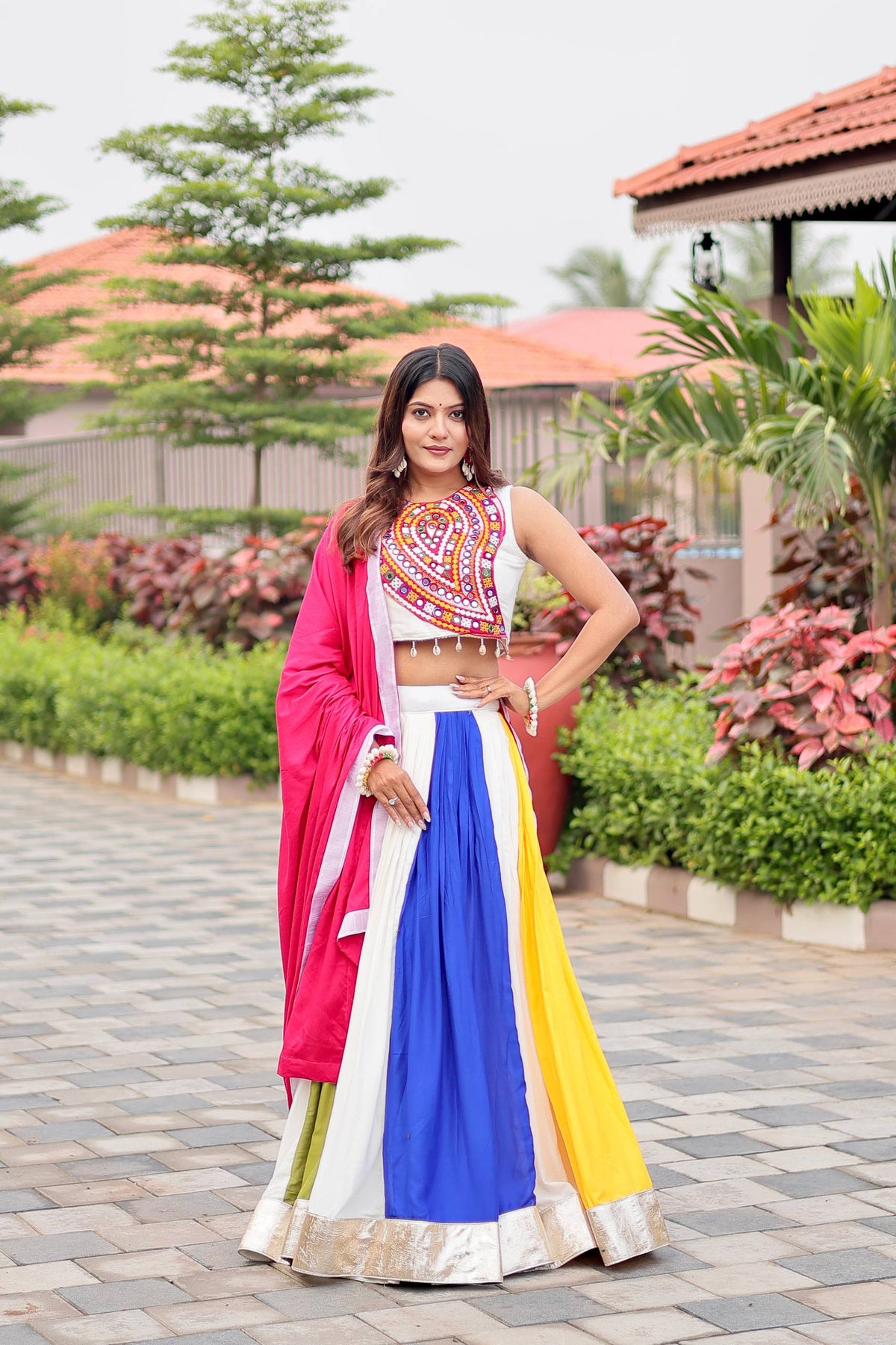 Lovely White Color Cotton Gamthi Work Lehenga Choli