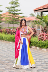 Lovely White Color Cotton Gamthi Work Lehenga Choli