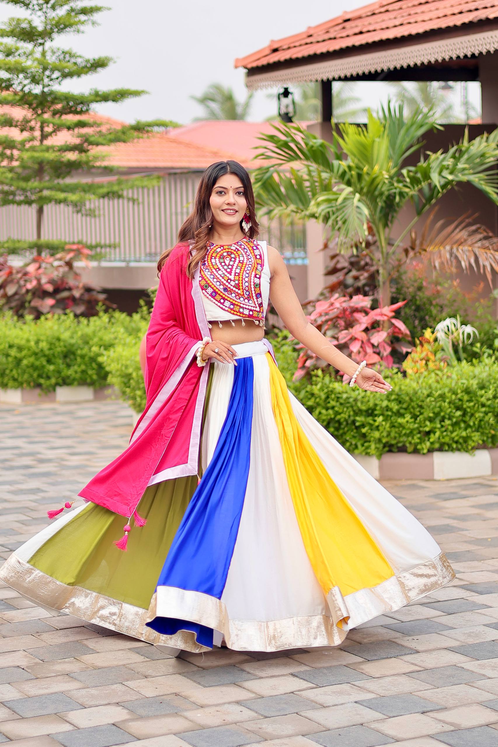 Lovely White Color Cotton Gamthi Work Lehenga Choli