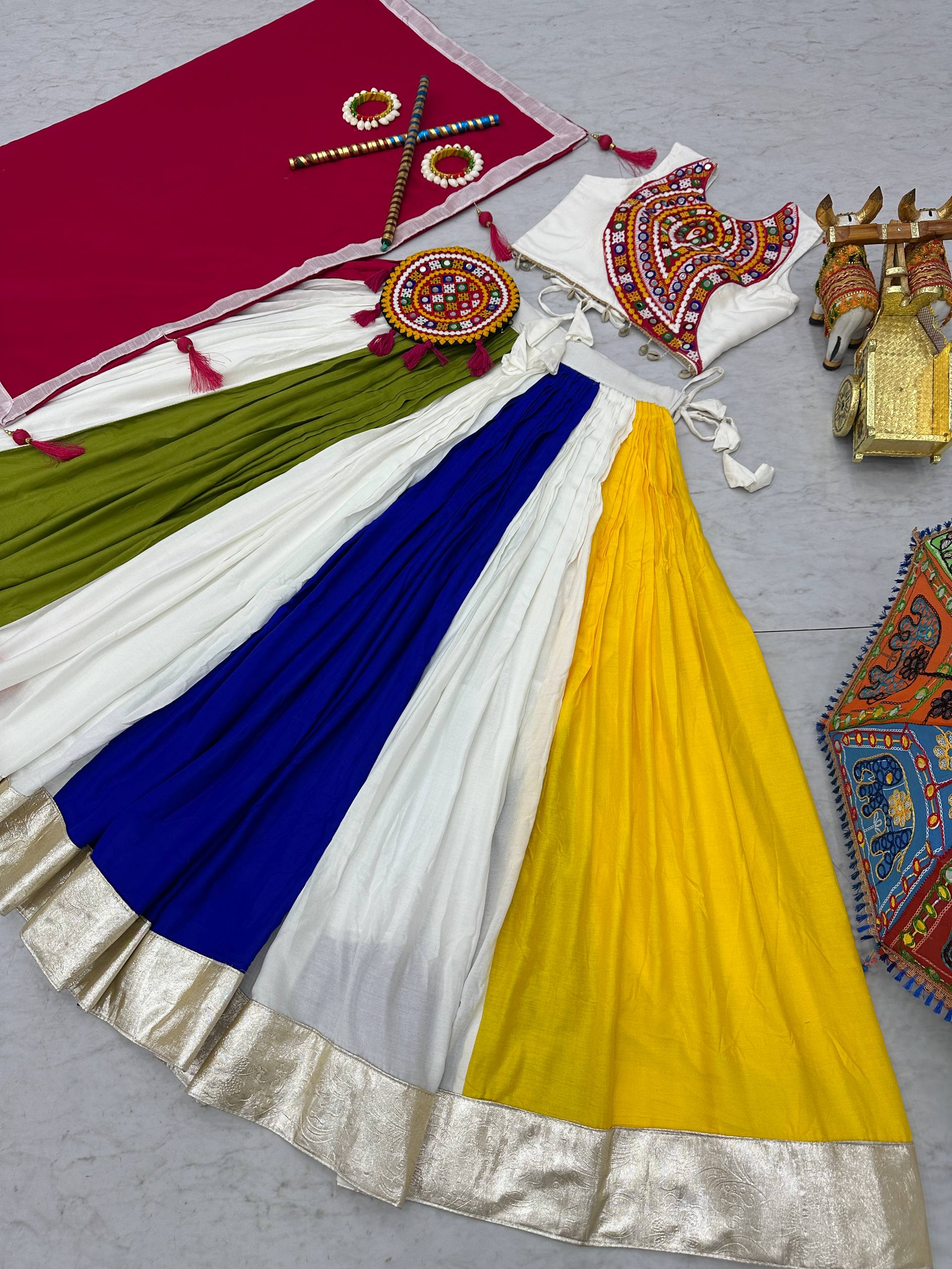 Lovely White Color Cotton Gamthi Work Lehenga Choli