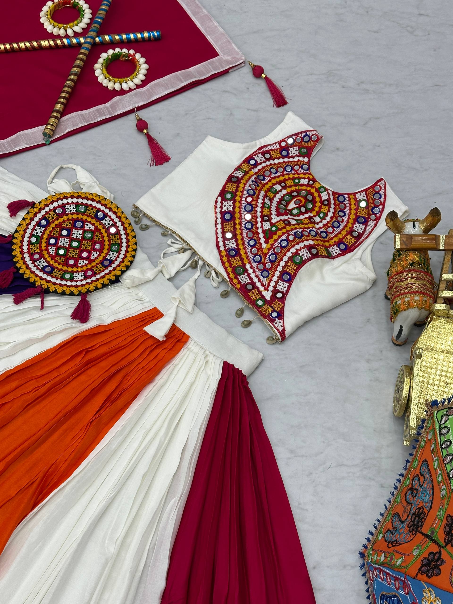 Lovely White Color Cotton Gamthi Work Lehenga Choli
