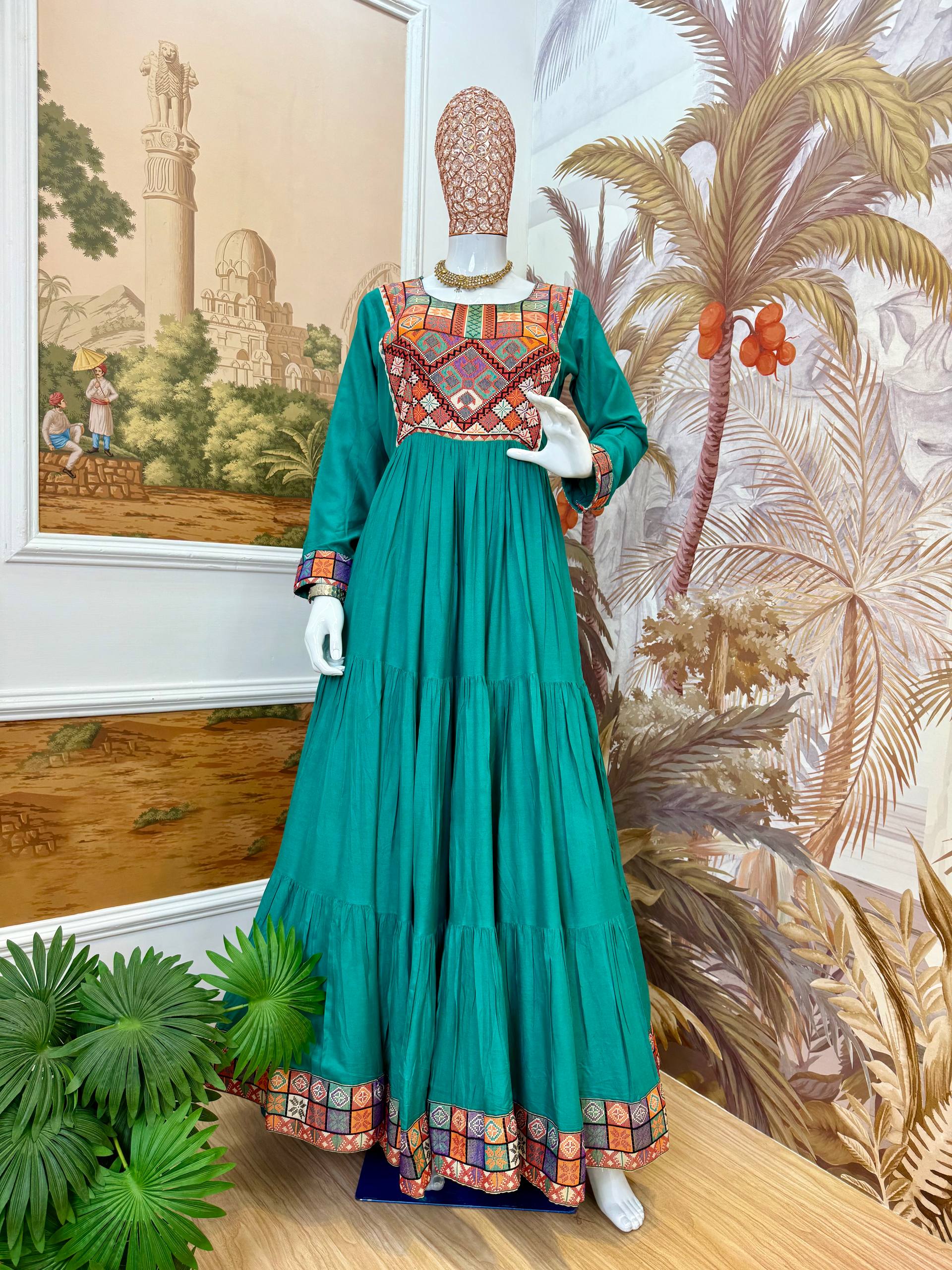 Gorgeous White Color Rayon with Gamthi Work Gown