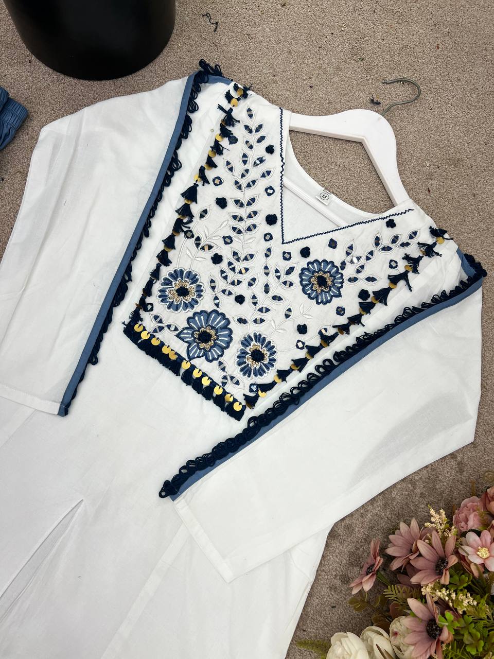 Lovely White Color Silk With Embroidery Work Co-ord Set