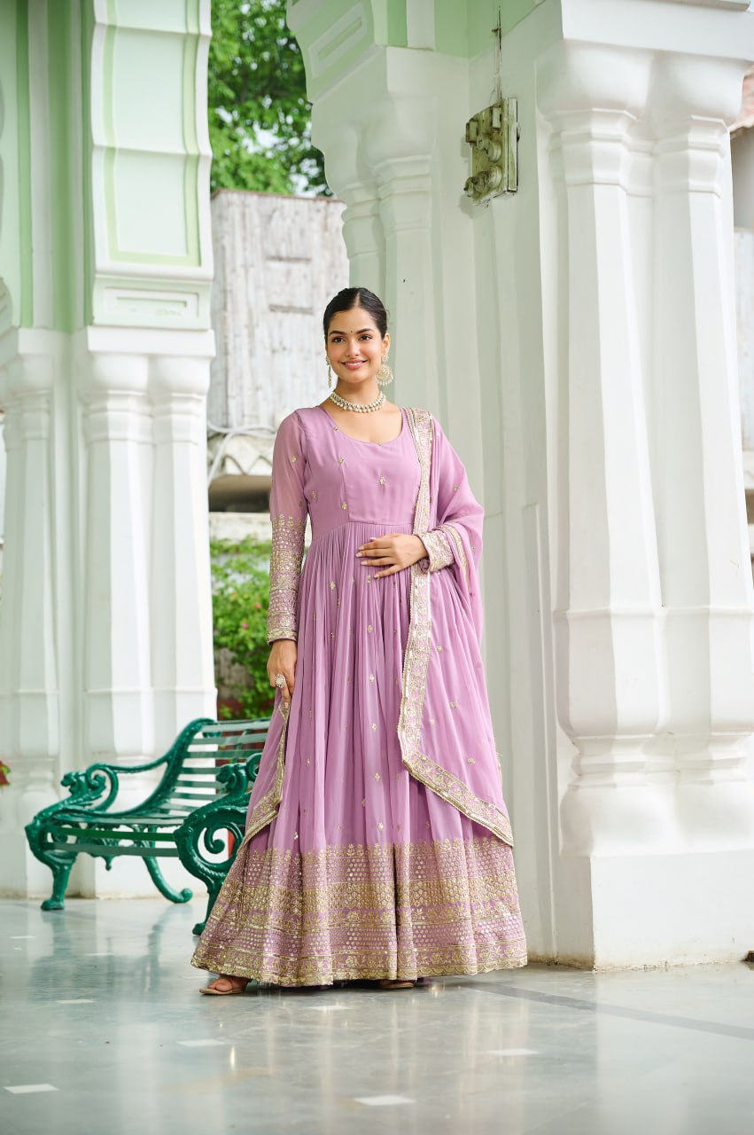 Trendy Sky Blue Color Georgette Embroidery Gown
