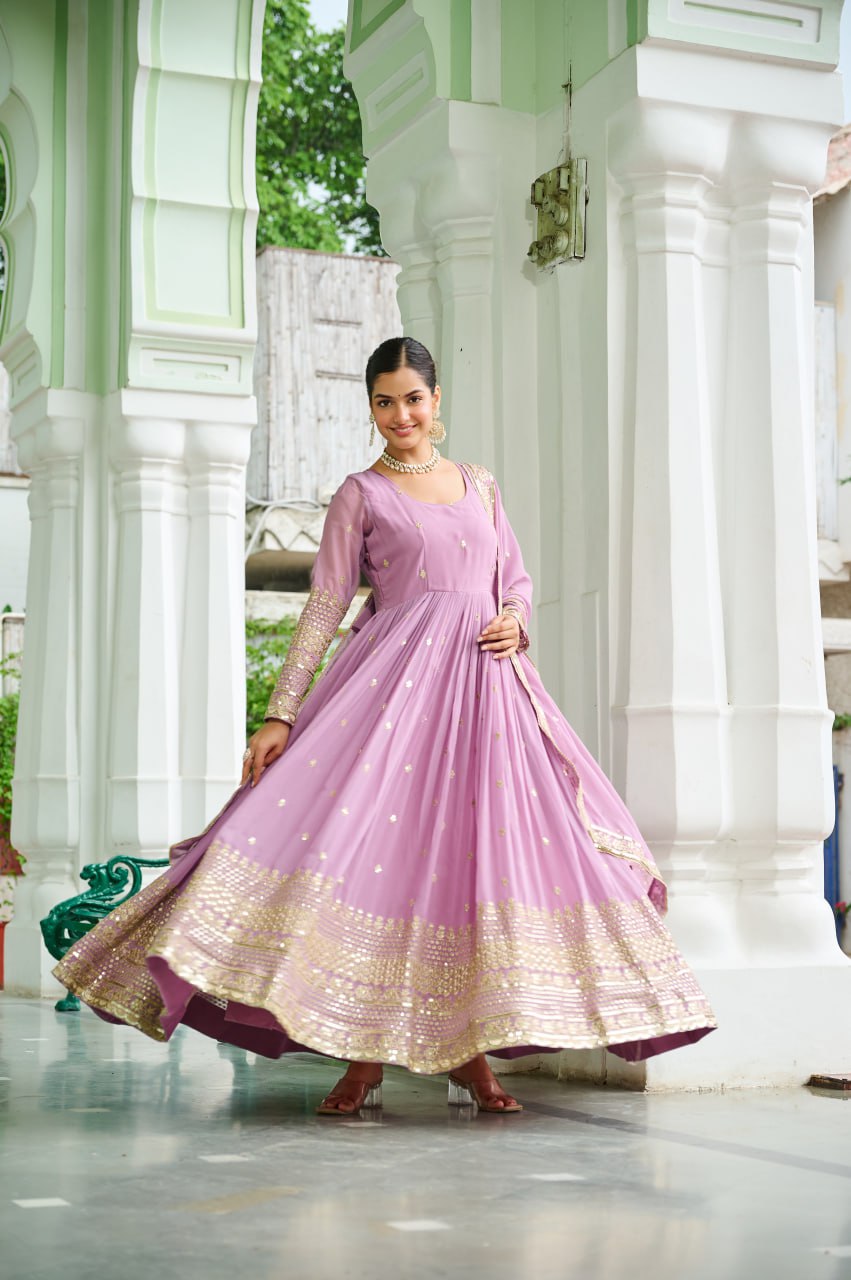 Trendy Sky Blue Color Georgette Embroidery Gown
