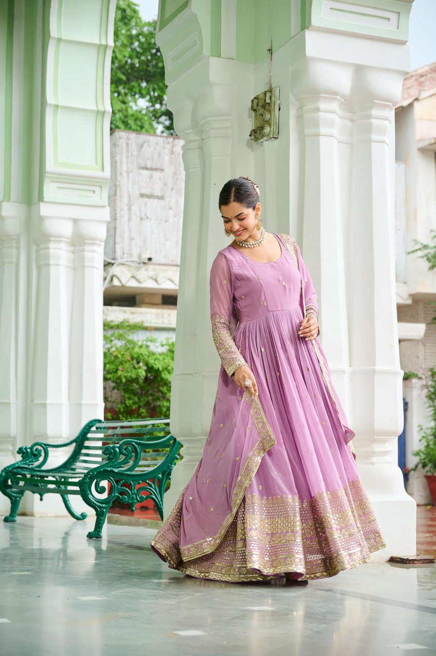 Trendy Sky Blue Color Georgette Embroidery Gown