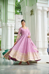 Trendy Sky Blue Color Georgette Embroidery Gown