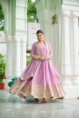 Trendy Sky Blue Color Georgette Embroidery Gown