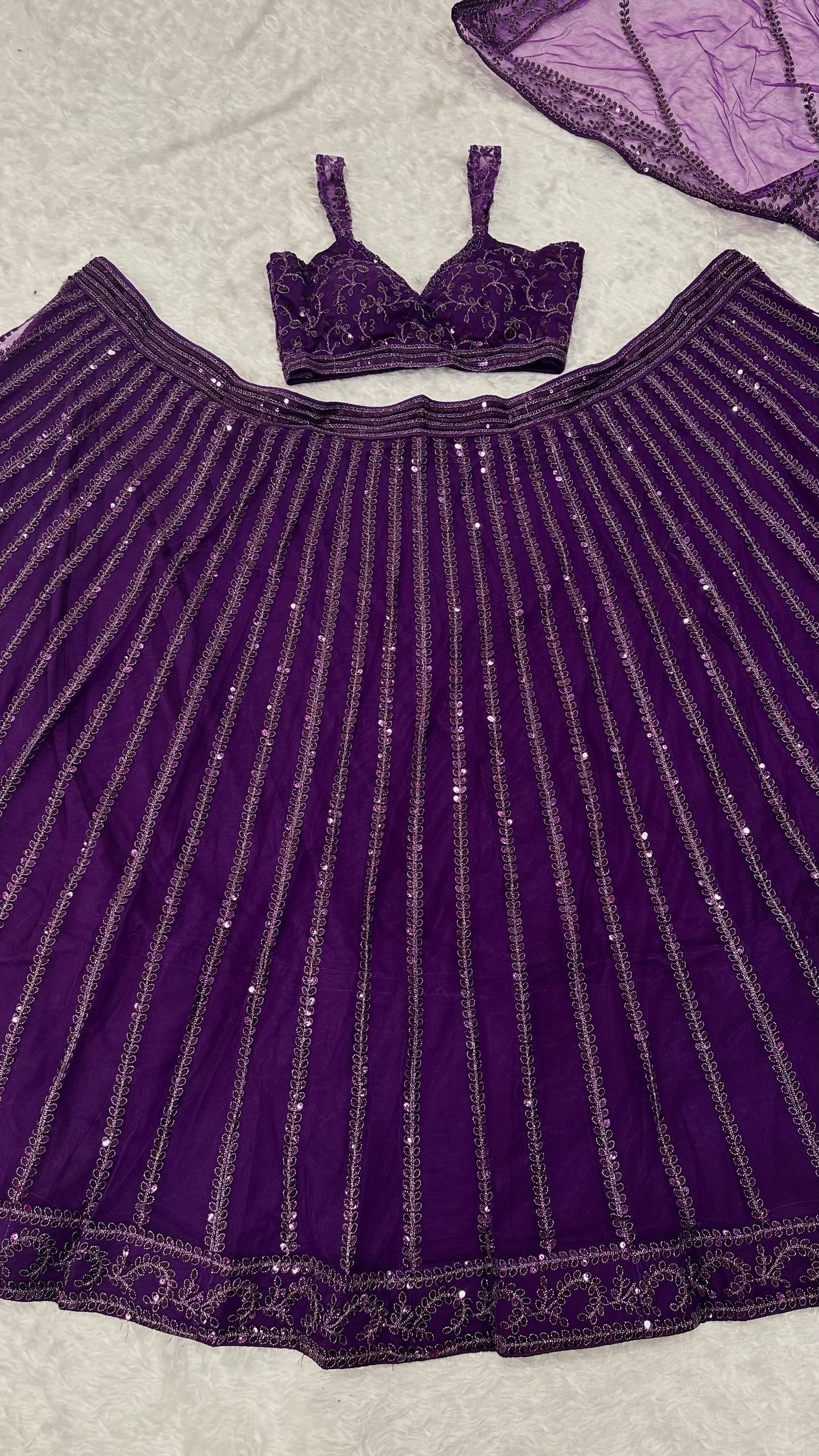 Attractive Purple Net Dori Work Lehenga Choli