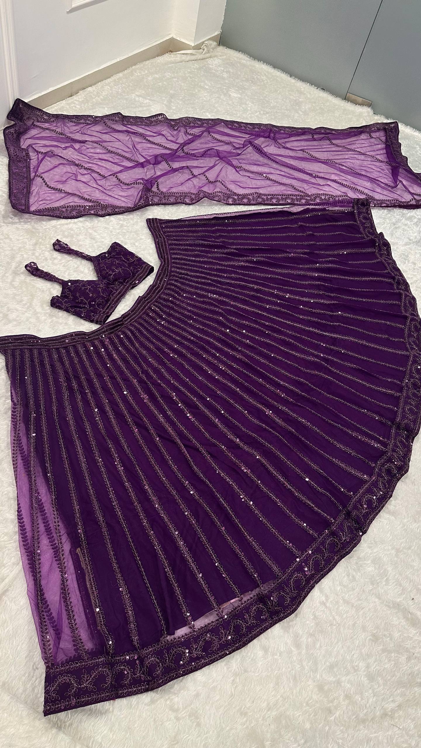 Attractive Purple Net Dori Work Lehenga Choli