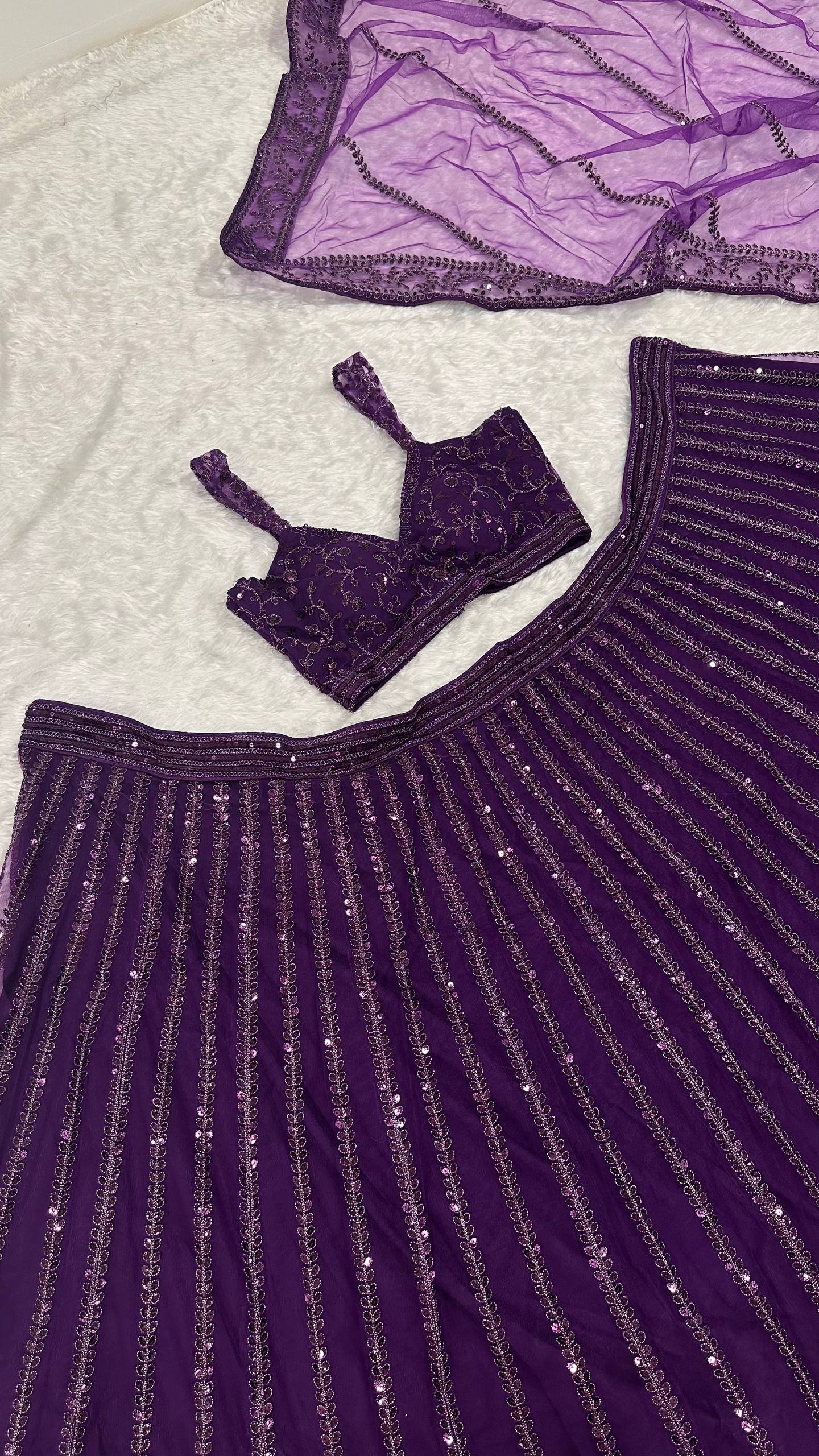 Attractive Purple Net Dori Work Lehenga Choli