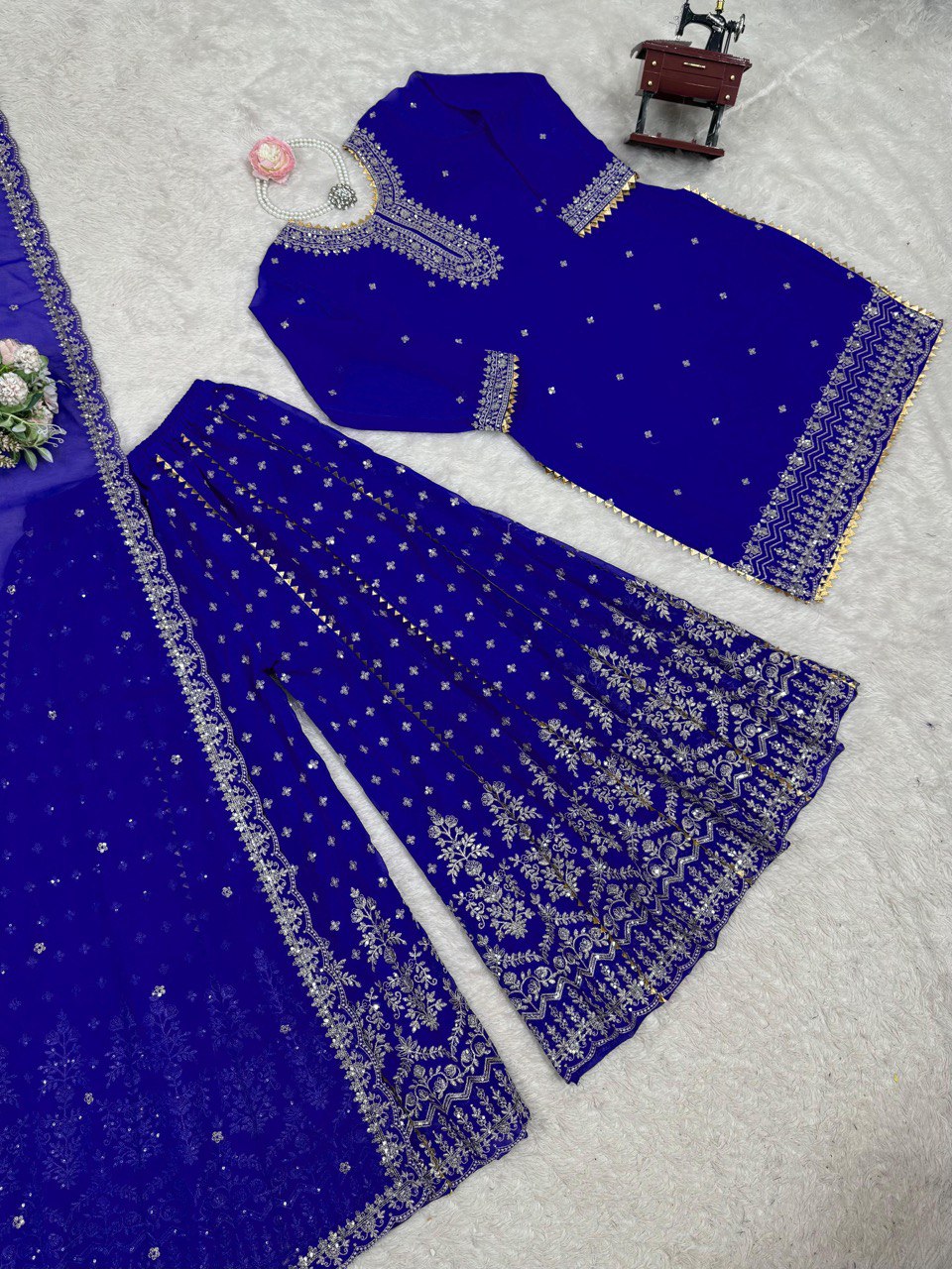 Lovely Blue Color Georgette Thread Work Sharara Suit