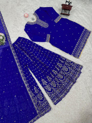 Lovely Blue Color Georgette Thread Work Sharara Suit