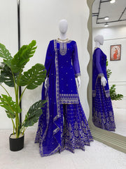Lovely Blue Color Georgette Thread Work Sharara Suit