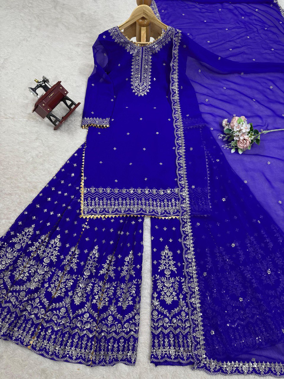 Lovely Blue Color Georgette Thread Work Sharara Suit