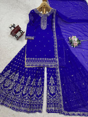 Lovely Blue Color Georgette Thread Work Sharara Suit