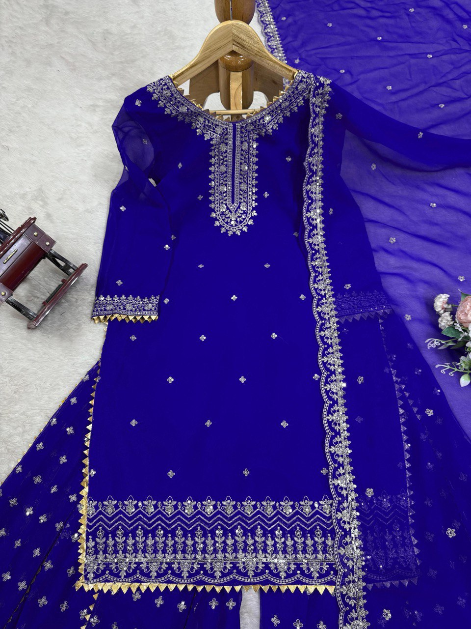 Lovely Blue Color Georgette Thread Work Sharara Suit