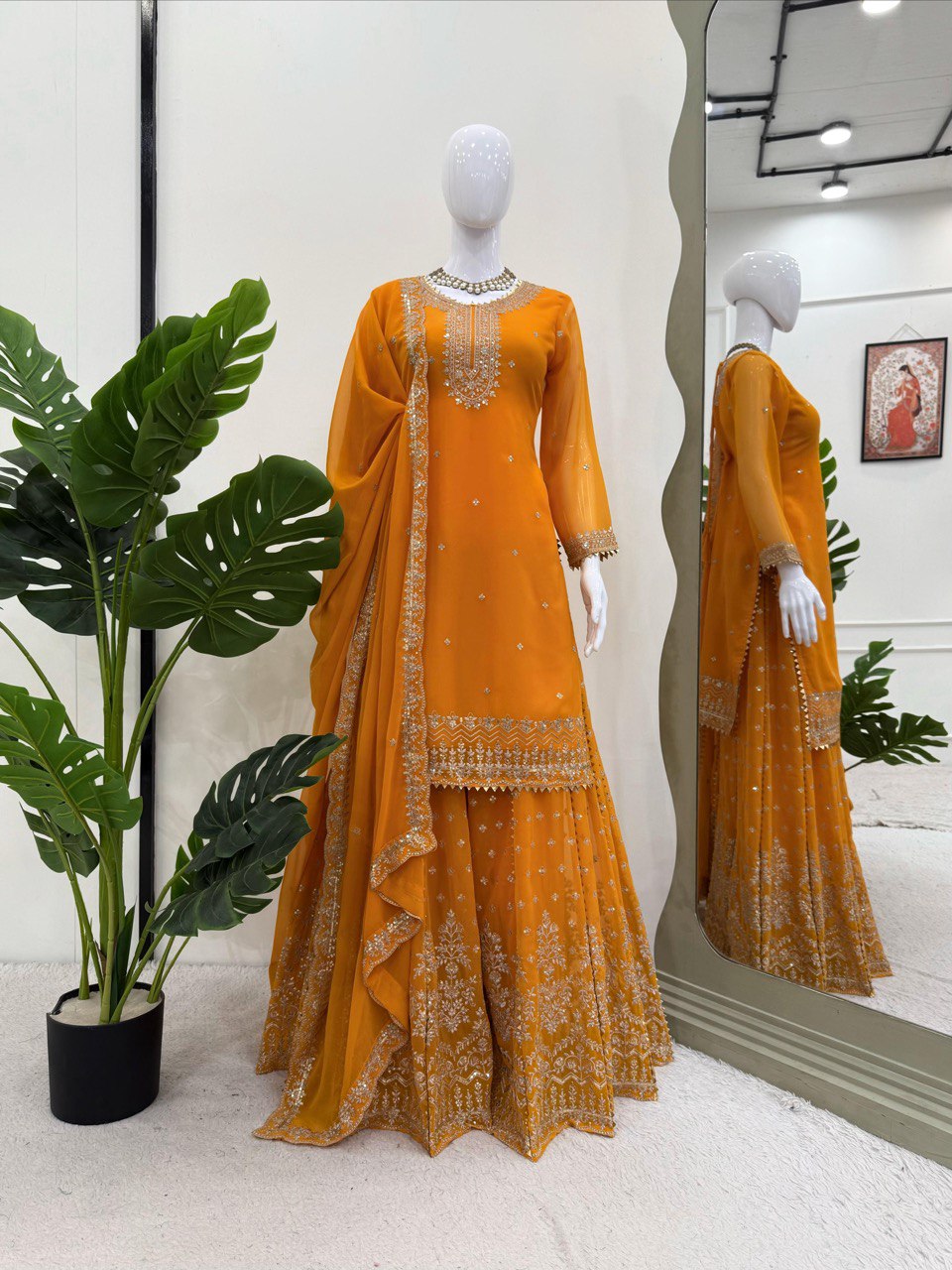 Lovely Blue Color Georgette Thread Work Sharara Suit