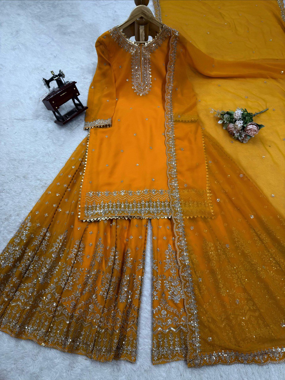 Lovely Blue Color Georgette Thread Work Sharara Suit