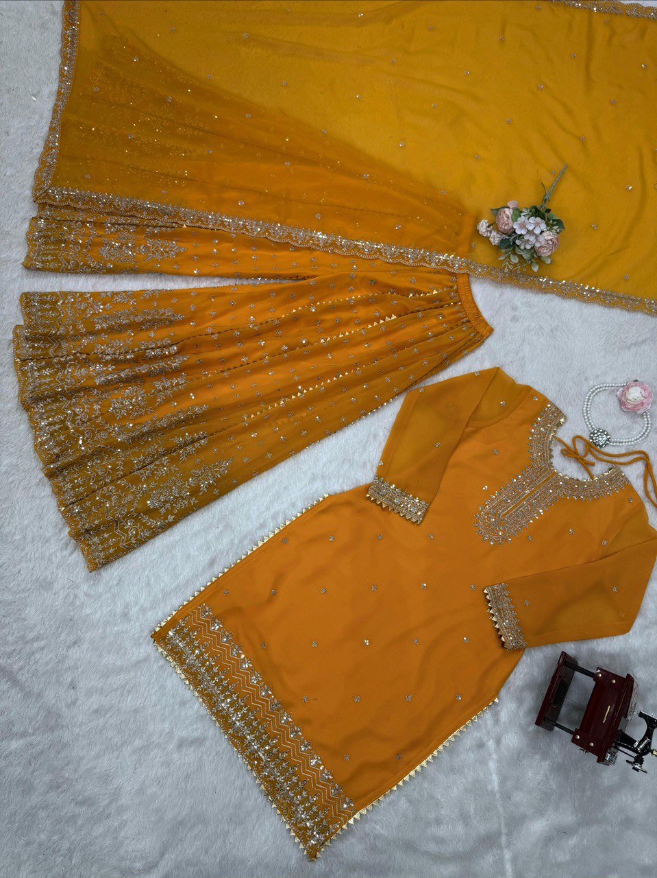 Lovely Blue Color Georgette Thread Work Sharara Suit