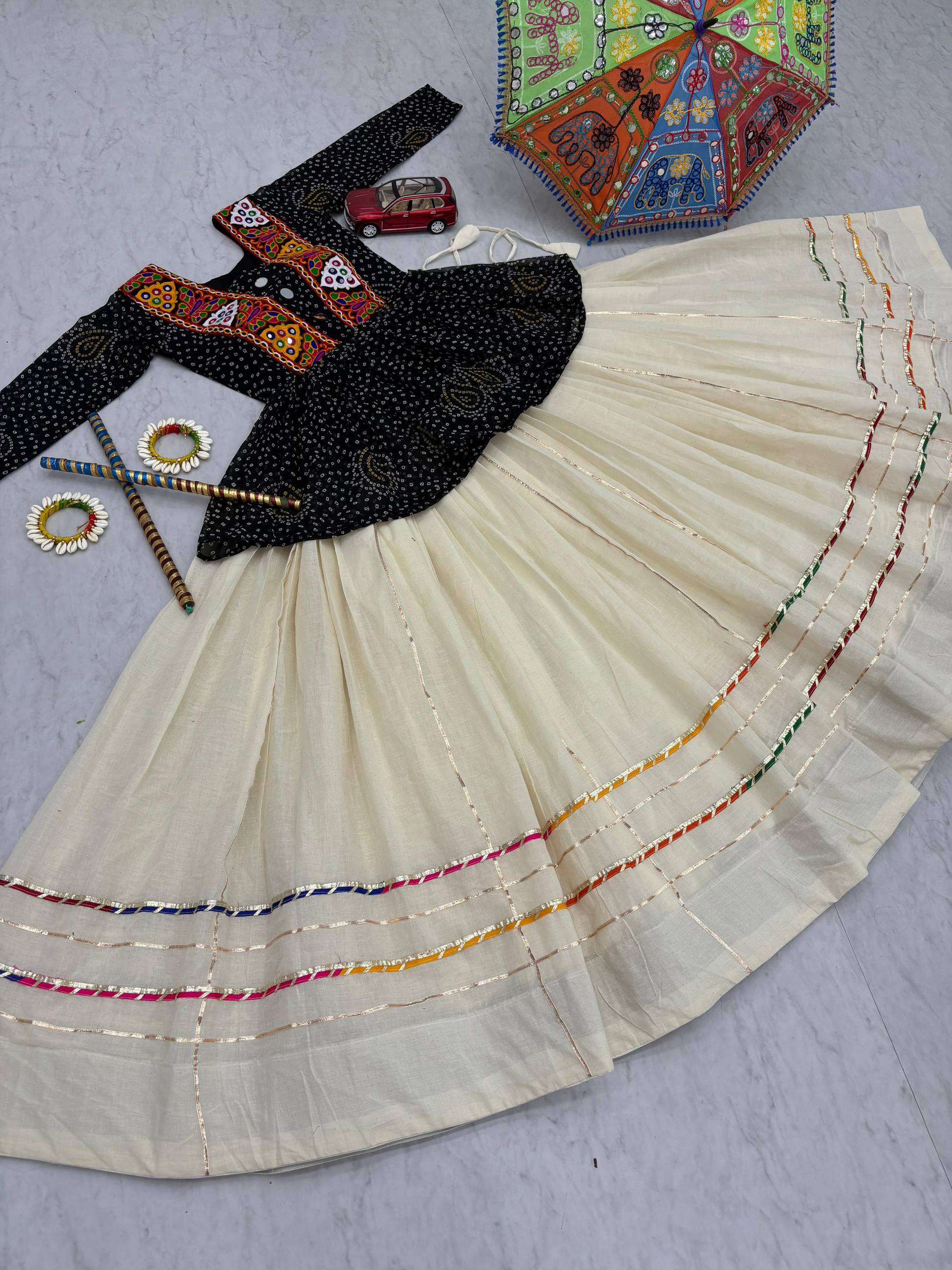 Glorious Black Color Bandhej Print Gamthi Work Lehenga Choli