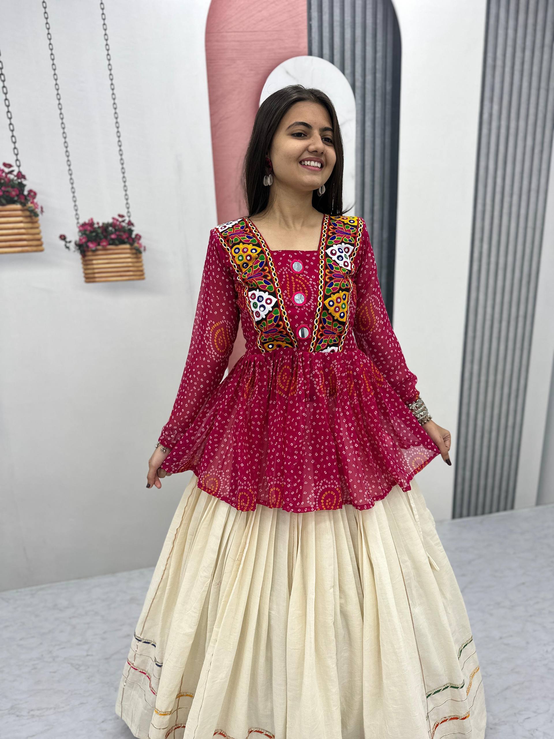 Glorious Black Color Bandhej Print Gamthi Work Lehenga Choli