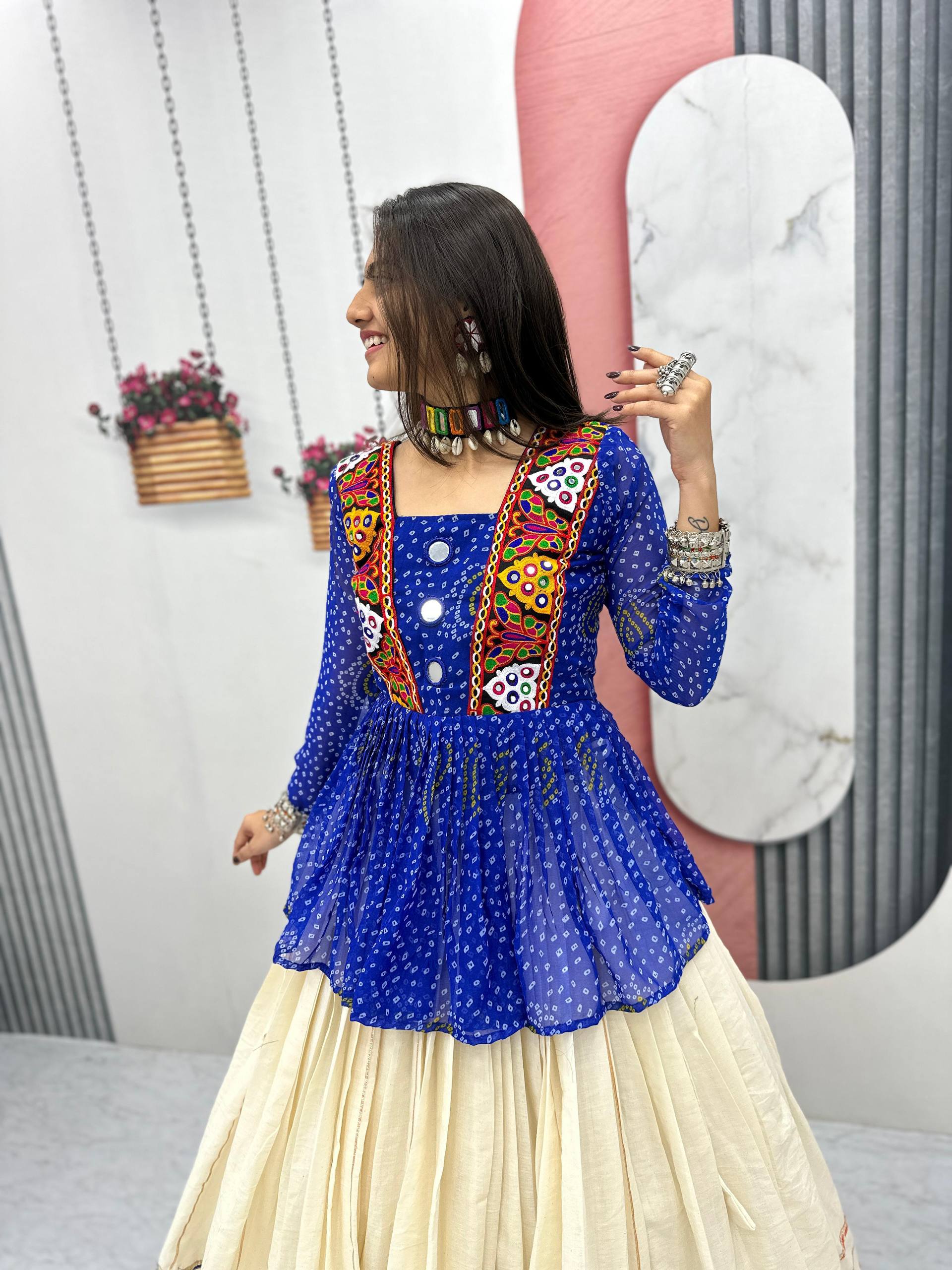 Glorious Black Color Bandhej Print Gamthi Work Lehenga Choli