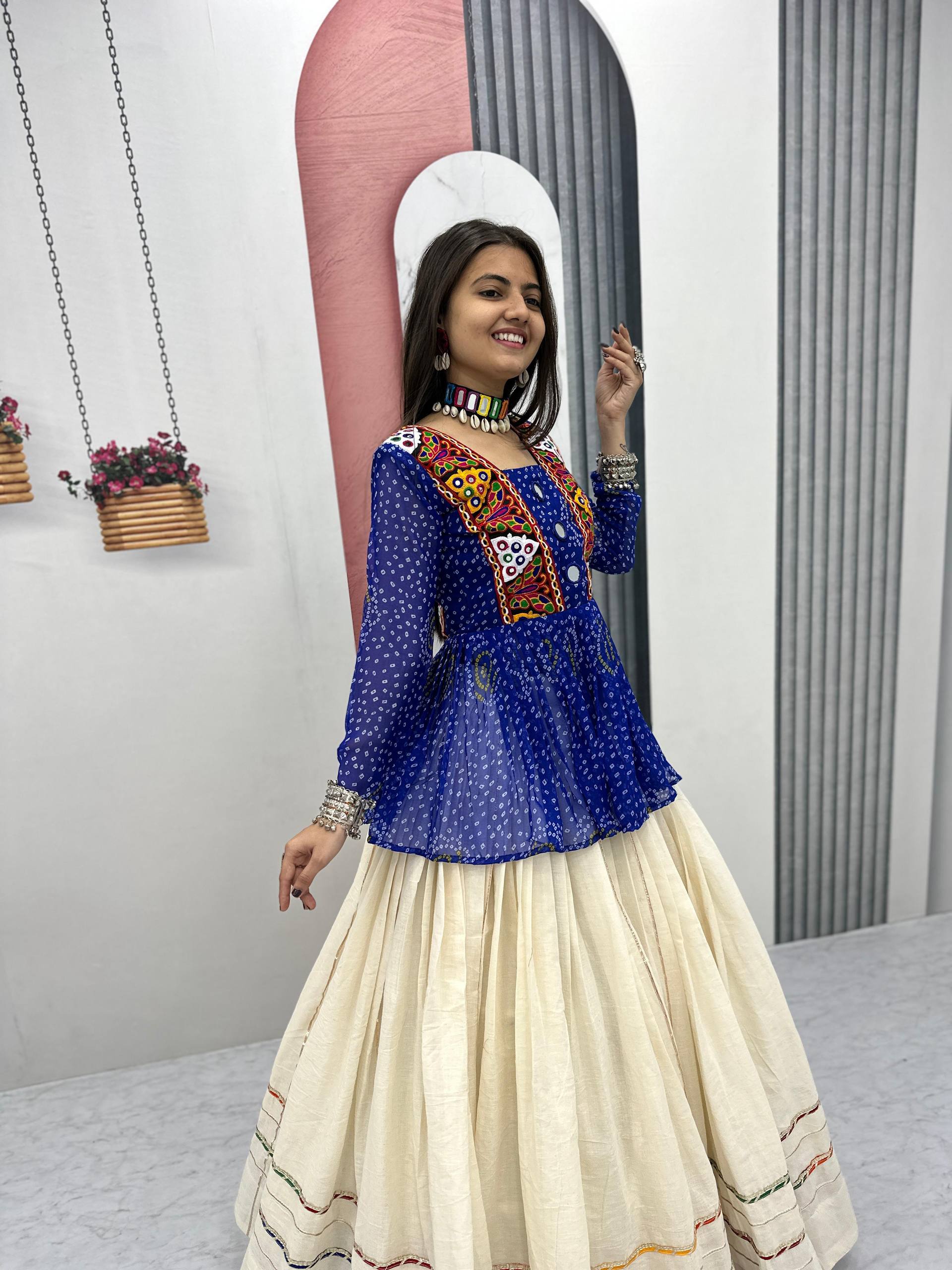 Glorious Black Color Bandhej Print Gamthi Work Lehenga Choli