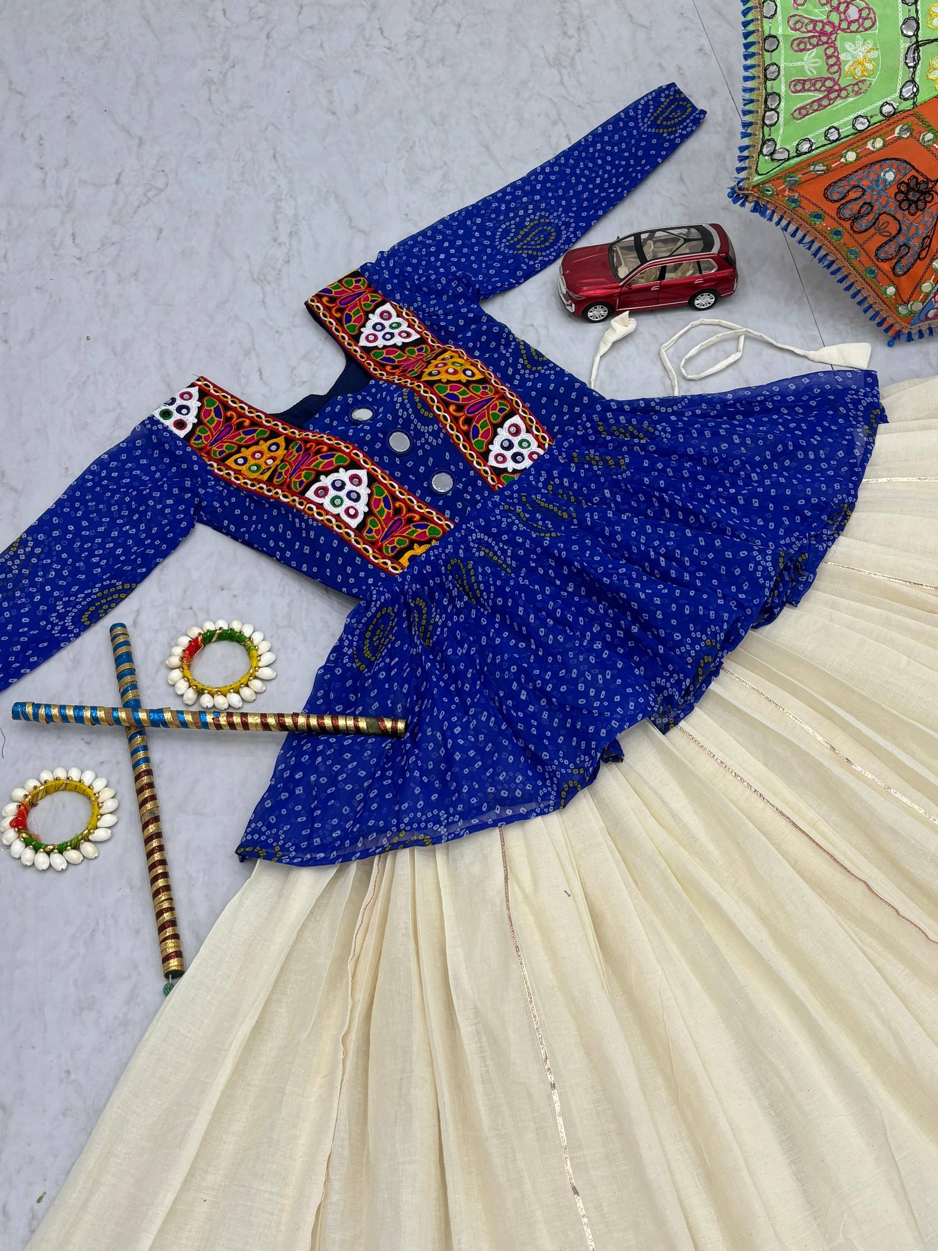 Glorious Black Color Bandhej Print Gamthi Work Lehenga Choli