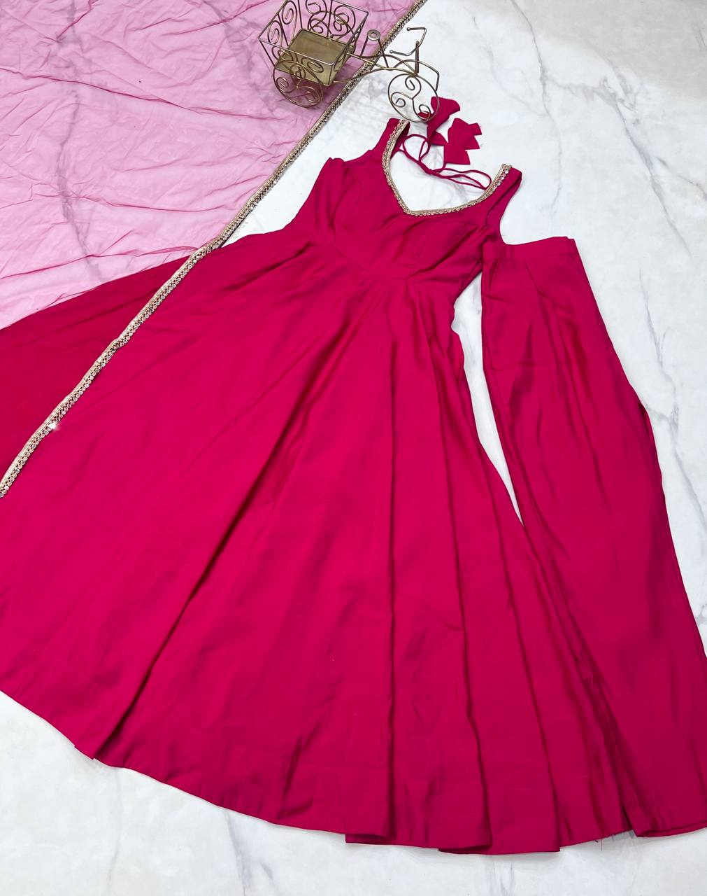 Trendy Maroon Roman Silk Anarkali Work Gown