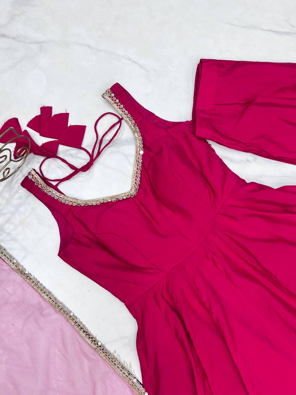 Trendy Maroon Roman Silk Anarkali Work Gown