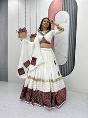 White Color Cotton Real Hand Work Lehenga Choli For Navratri