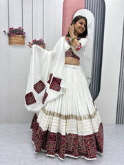 White Color Cotton Real Hand Work Lehenga Choli For Navratri