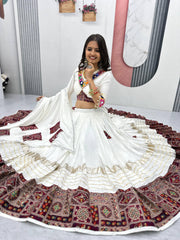 White Color Cotton Real Hand Work Lehenga Choli For Navratri