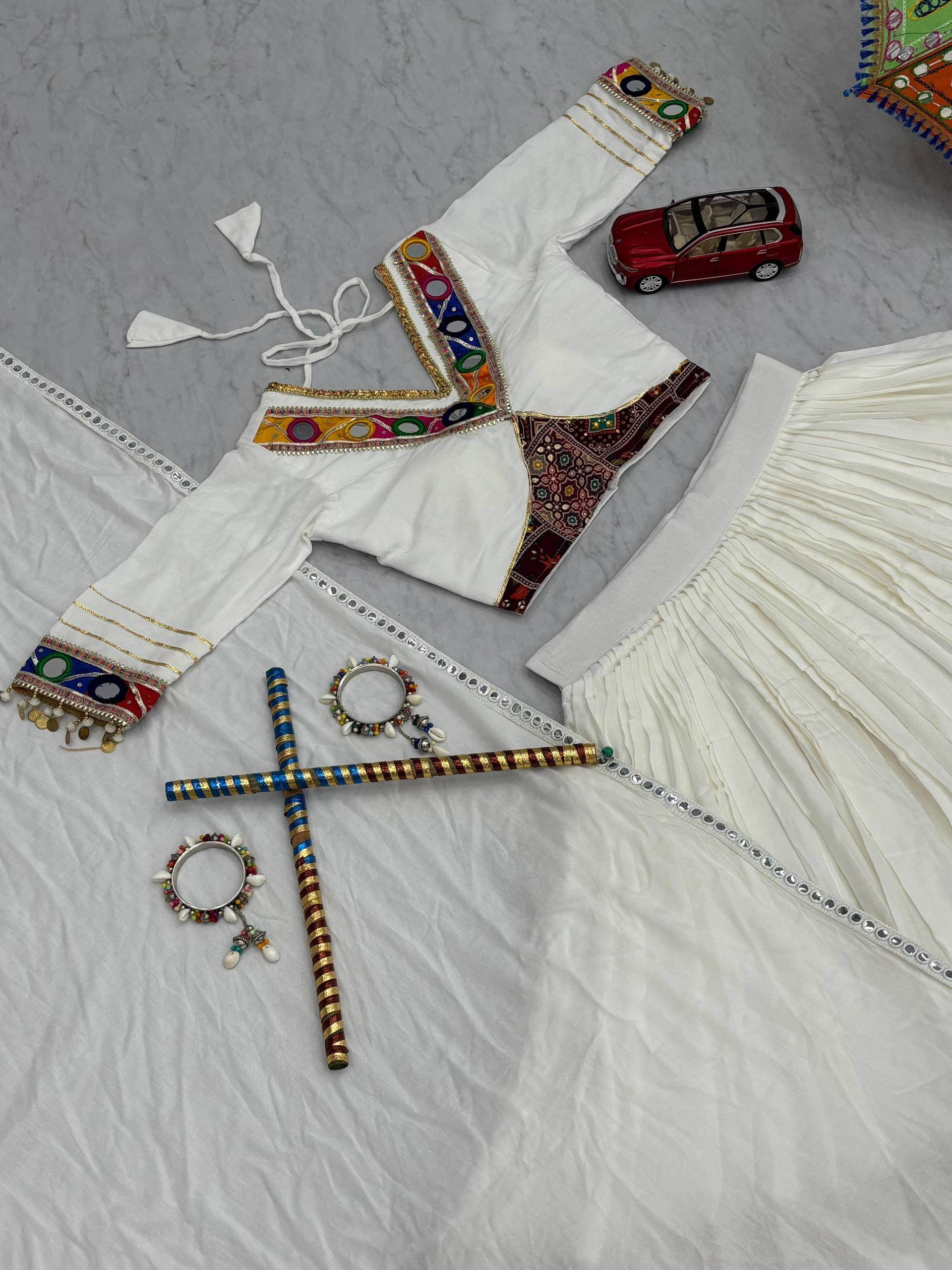 White Color Cotton Real Hand Work Lehenga Choli For Navratri