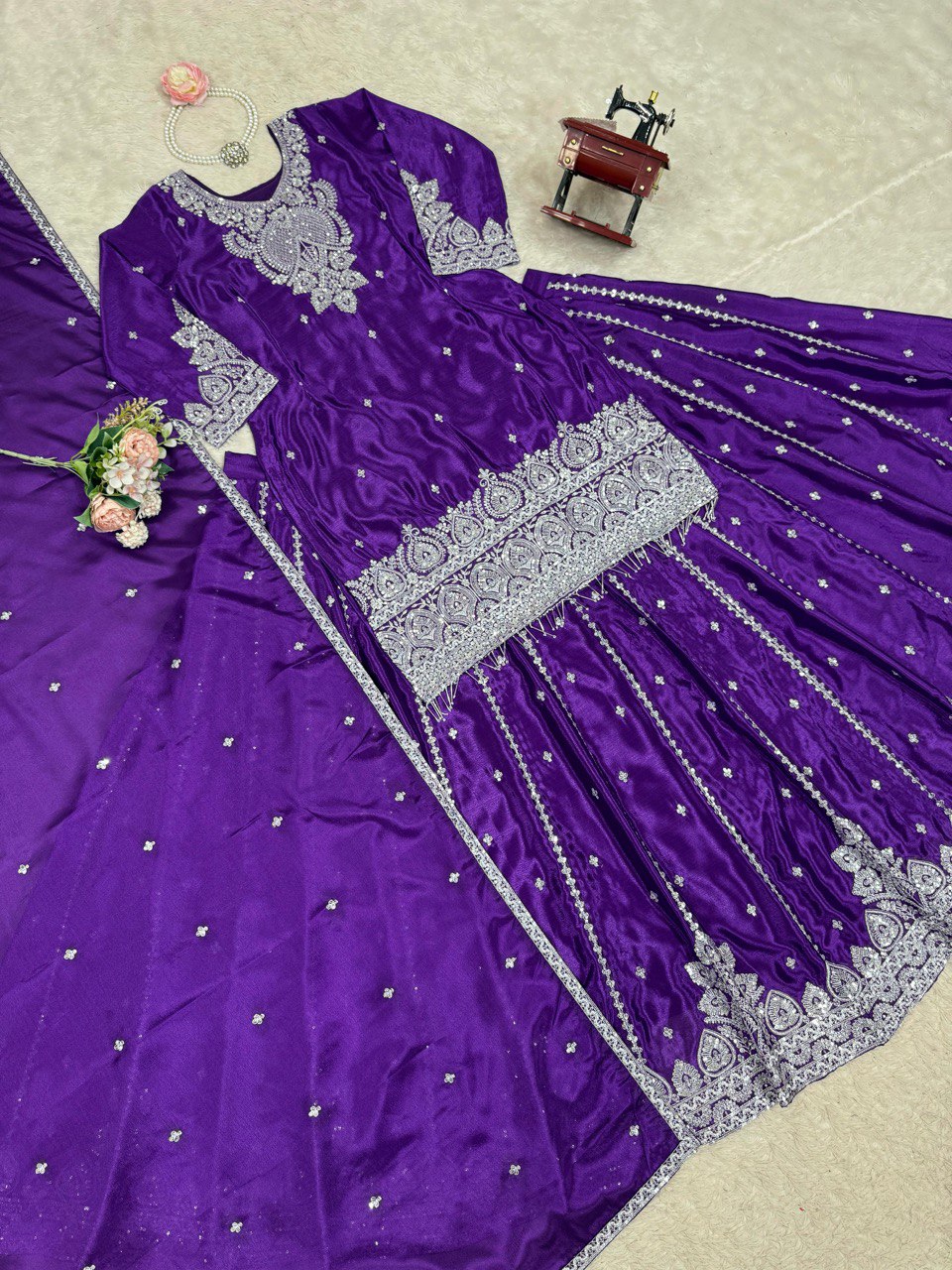 Ravishing Purple Color Sequence Work Top With Lehenga