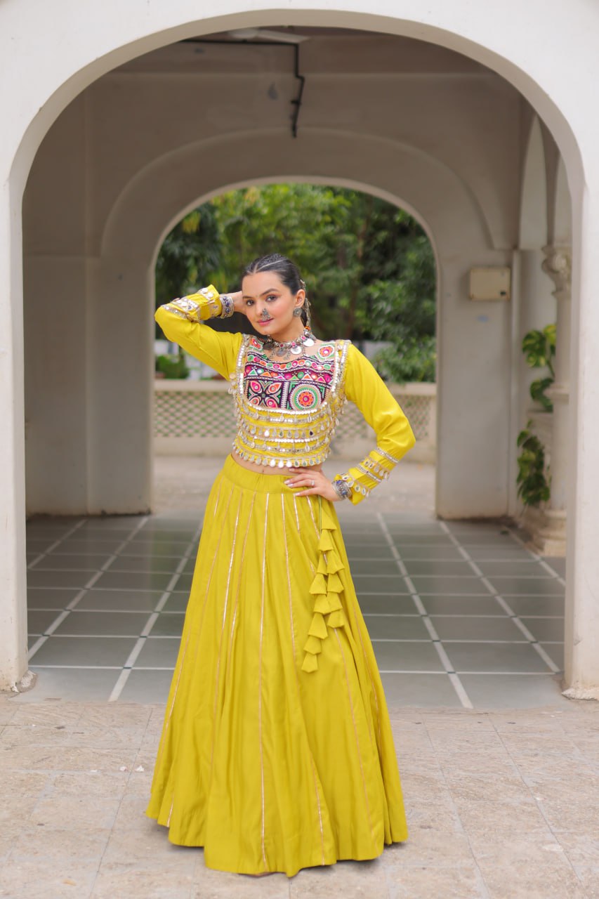 Amazing Maroon Roman Kutchi Gamthi Embroidered Lehenga Choli