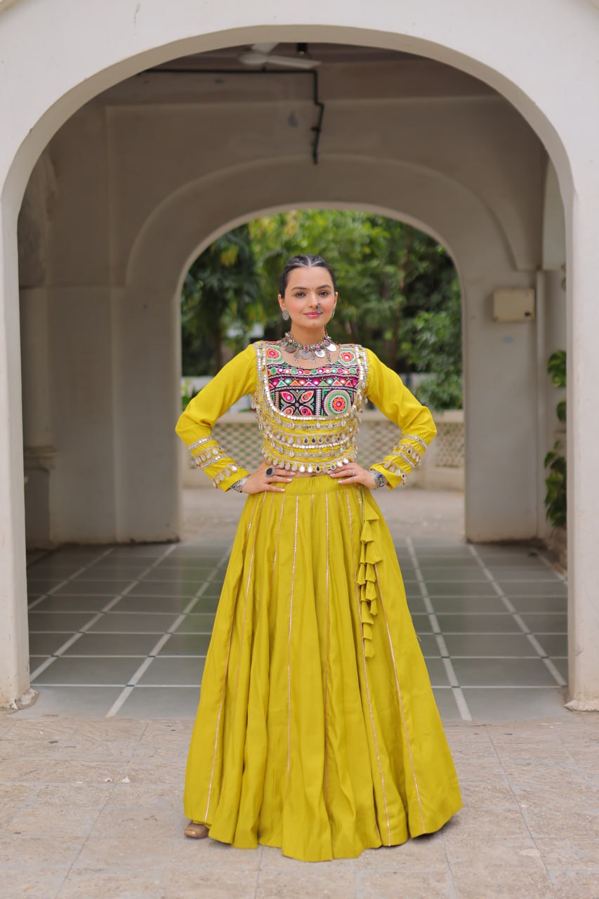 Amazing Maroon Roman Kutchi Gamthi Embroidered Lehenga Choli
